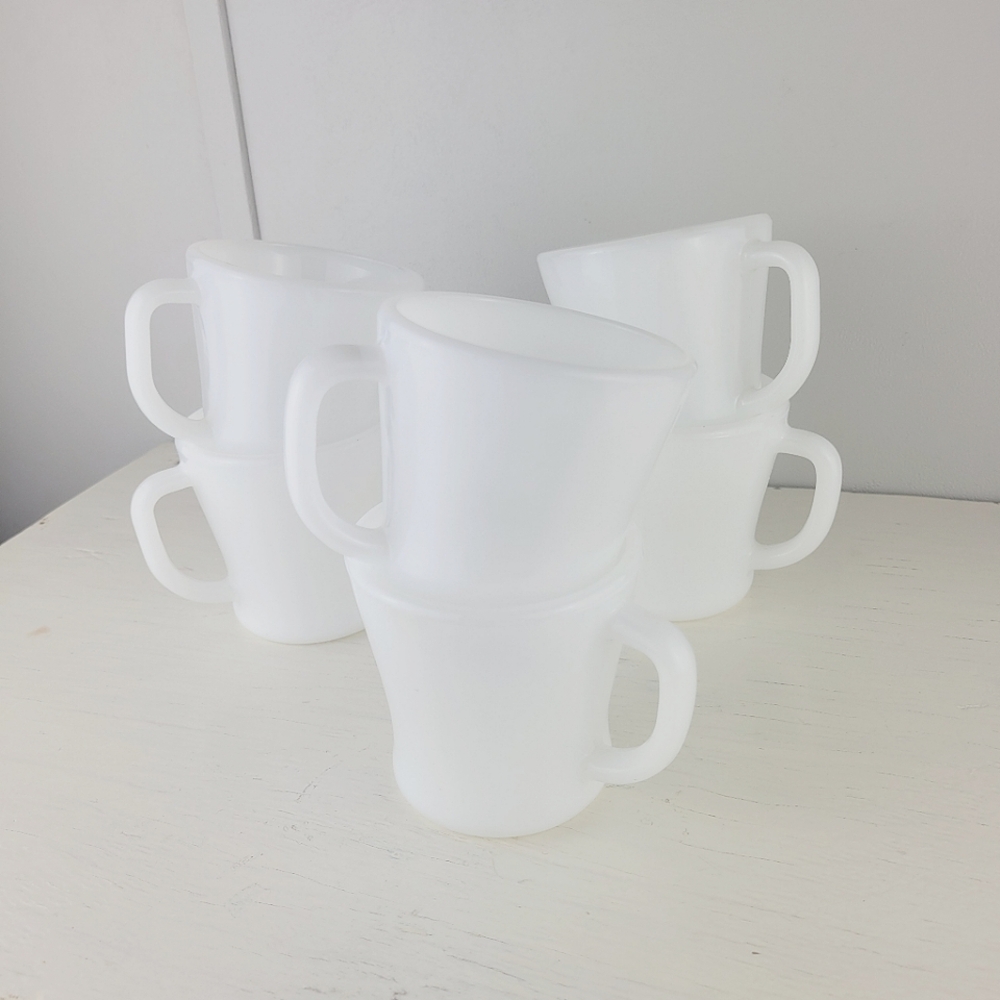 Vintage Anchor Hocking Fire King Milk Glass Mugs Set Of 6